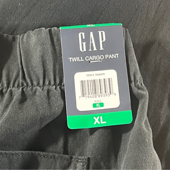 GAP Twill Cargo Pants Black Size XL Pull On Elastic Waist Casual Pockets NWT - Picture 10 of 15